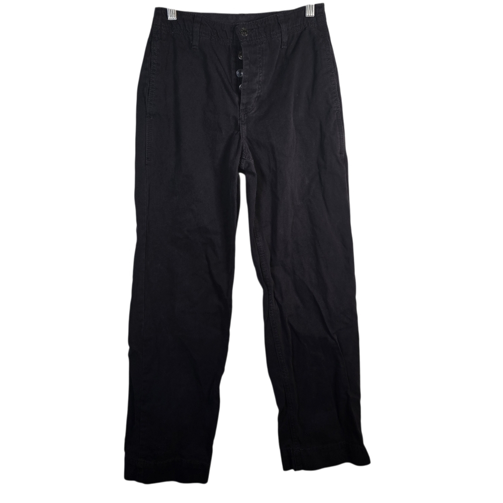 Free People Women's Black Chino Straight Leg Pants Button Fly Size 24 Casual